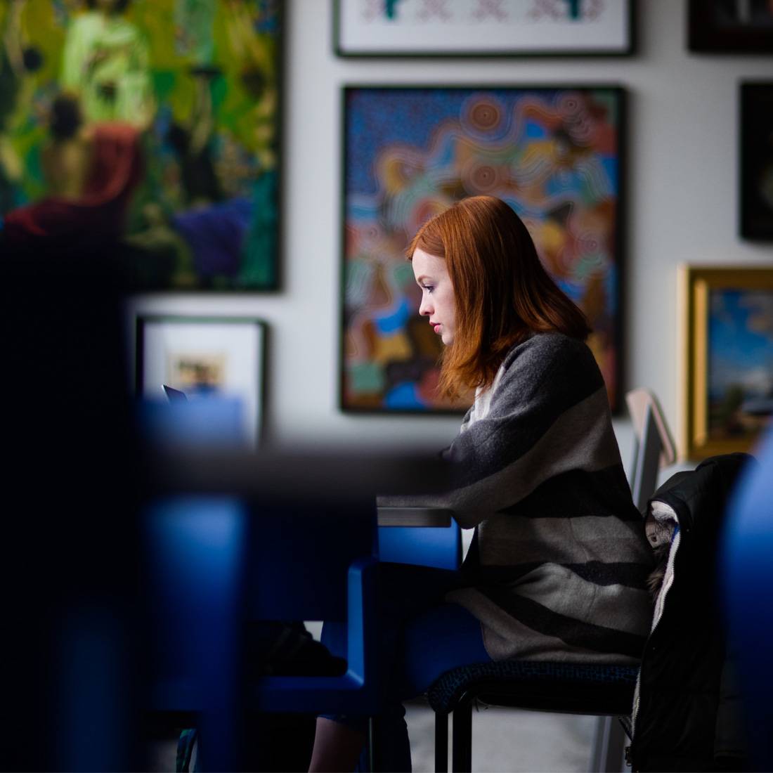 Student sitting and studying